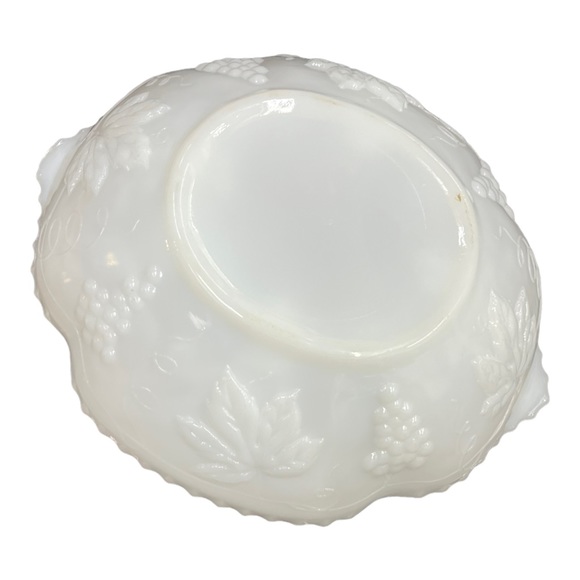 Milk Glass Bowl | Anchor Hocking Grape Leaves, Grapevine Glass Oval Serving Bowl - Picture 2 of 9